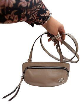 OrYANY Taupe Leather Crossbody Bag with Tassel Zip Pocket